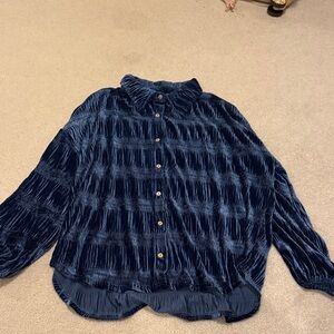 Vici Navy Blue Velvet Blouse